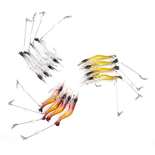 WANBY Fishing Shrimp Lures Artificial Silicone Soft Bait Set Luminous Swimbait Shrimp Fishing Lure with Hooks Fishing Tackle Freshwater/Saltwater (6PCS)