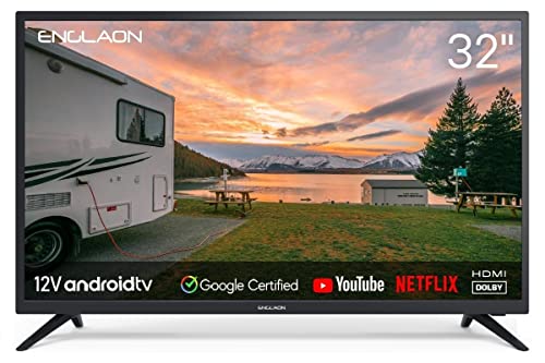 ENGLAON 32″ HD LED Android11 Smart 12V TV with Built-in Bluetooth 5.0 & Chromecast for Caravan Motorhome RV