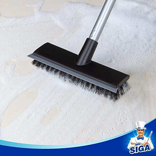 MR.SIGA Floor Scrub Brush with Long Handle, 2 in 1 Floor Scrubber and Squeegee for Cleaning Bathroom, Patio, Garage, Wall, Tile Scrub Brush with Stiff Bristles