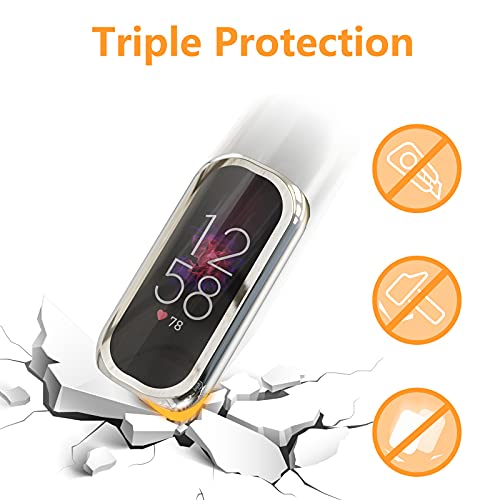 Hianjoo [4-Pack] Case Compatible with Fit bit Luxe, Ultra Slim Soft Full Cover Screen Protector Replacement for Fit bit Luxe - Clear, Black, Silver, Rose Gold