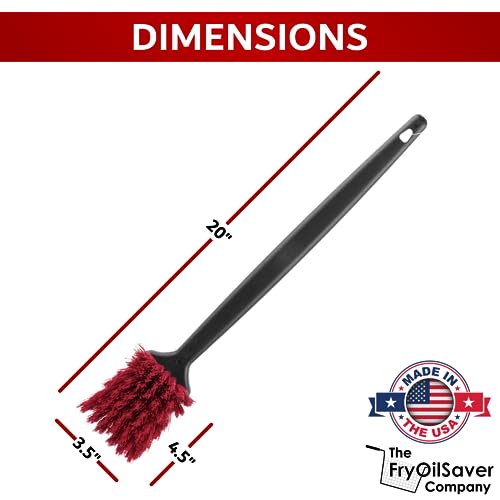 FryOilSaver Co. High Heat Deep Fryer Cleaning Brush | Professional 20“ Pot and Fryer Brush with Long Handle | Withstands Heat Up to 425 F / 218 C | Model FRY-12116