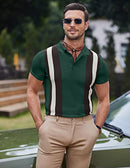 Coofandy Men's Knit Polo Shirt Short Sleeve Vintage Striped Golf Shirt, Green & Black, Medium