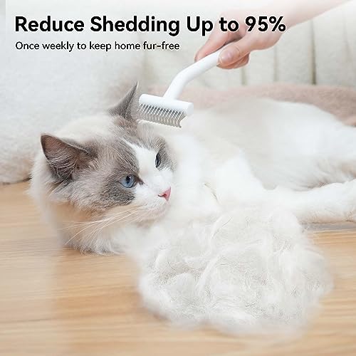 aumuca Cat Grooming Brush for Long Hair Cats, Cat Deshedding Comb for Pet, Undercoat Rake and Dematting Brush Remove Loose and Matted Fur, Flying Hair Removing Tools for Puppy, White