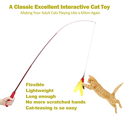 Cat Feather Toy, Retractable Cat Toys Wand 2 Wands & 9 Assorted Teaser Refills, Interactive Feather Teaser Wand Toy Bell Kitten Cat Having Fun Exerciser Playing