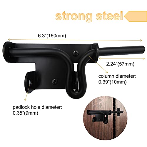 ZUIWAN Black Slide Bolt Gate Latch，Quality Steel Sliding Bolt Door Lock with Padlock Hole for Wooden/Iron Fence,Garage,Garden Shed Door,Deck Gate