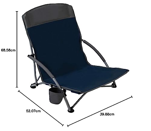Pacific Pass Lightweight Camp and Beach Chair w/Built-in Cup Holder, Includes Carry Bag - Navy/Gray