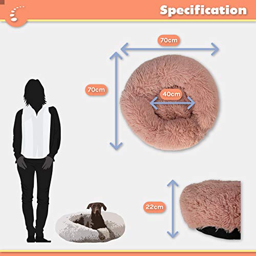 Zenify Pets Calming Dog Bed for Cats or Small Medium Dogs Puppy (70cm, Beige Pink)…