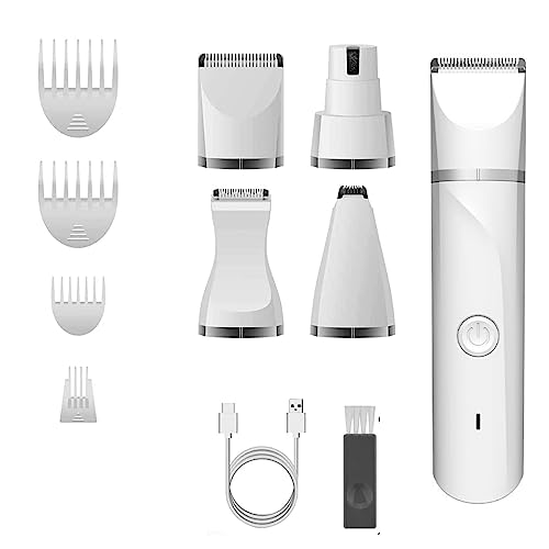 Dog Clipper Dog Grooming Kit with 4 Cutter Head and 4 Guide Combs, Dog Nail Grinder Dog Nail Trimmers, Electric Quiet, USB Rechargeable, Trimming Dog's Hair Around Paws, Eyes, Ears, Face, Rump