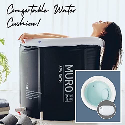 MURO Portable Bathtub for Adults, Foldable Freestanding Spa Bathtub for Soaking in Shower Stall, 3 Layer for Insulation, Black, Includes Bonus Cushion