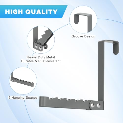 FYY Over The Door Hooks Hanger, 1 Pack Collapsible Folding Over The Door Organizer Rack Space Saving Hanging Storage Hanger for Clothes, Coats, Towels for Bedroom Bathroom Grey