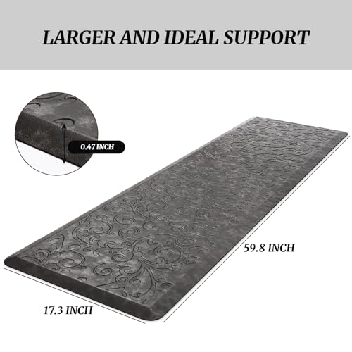 Zenovaire Kitchen Mats Anti Fatigue Grey Kitchen Rugs Cushioned Floor Mat Waterproof Standing Mat Non Slip Modern Kitchen Rugs and Mats for Bedroom, Office, Sink, Laundry, 17''x60