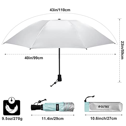 G4Free Liteflex Hiking Umbrella Small Mini Ultralight 43" Silver Travel Folding Reverse Umbrella for Trekking Backpacking with Bonus Hands Free Umbrella Kit (Lake Blue/Silver)