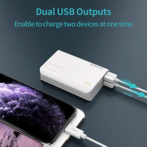 ROMOSS 10000mAh USB C Power Bank, Mini Portable Charger, 2 Outputs and 2 Inputs Battery Pack Compatible for iPhone 14/13/12//11, iPad, Samsung S22/S21, GoPro and More(White)