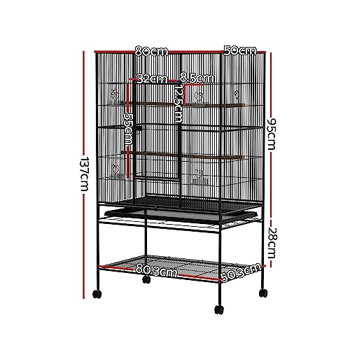 i.Pet Bird Cage 83 x 50 x 138cm Large Guinea Pig Pet Birds Parrot Ferret Cages Aviary Budgie Finch Canary Stand Toys,Black 2 Perch with Wheel + Slide-Out Removable Tray