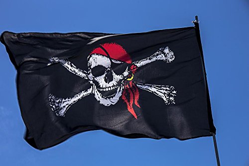 SHATCHI 5x3ft Flag Smiley Emoji/Jolly Roger Rum Spooky Halloween Christmas Treasure Hunt Kids Banner Table Cover Party Decorations, Red Scarf Skull