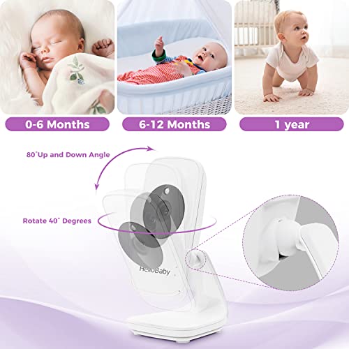 Baby Monitor,HelloBaby Remote Pan-Tilt-Zoom Baby Monitor with Camera and Audio,Night Version Temperature Sensor, 2 Way Audio,Clock Alarm,Digital Zoom,1000 FT (50)