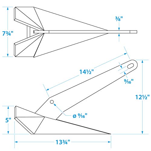 Seachoice Plow Boat Anchor, Hot-Dipped Galvanized Steel, 14 Lbs, for Boats 24-31 Ft.