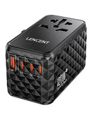 LENCENT 120W International Travel Adaptor, Universal Travel Adapter with 1 USB-A & 3 USB-C PD Fast Charging, All-in-One Wall Charger for Mobile Phone, Laptops, UK/EU/AUS/US, Black