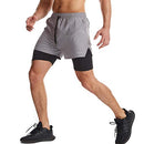 Surenow Mens 2 in 1 Running Shorts Quick Dry Athletic Shorts with Liner, Workout Shorts with Zip Pockets and Towel Loop, Light Grey, Medium