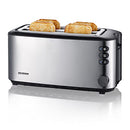 SEVERIN Automatic Long Slot Toaster, Toaster with Bun Attachment, High-Quality Stainless Steel Toaster with Large Roasting Chambers and 1400 W Power, Brushed Stainless Steel/Black, AT 2509