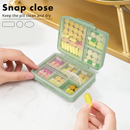 FYY Pill Organizer, Travel Pill Cases, Weekly Pill Case Organizer 7 Day, 9 Compartments Portable Travel Pill Box for Pocket Purse,Daily Pill Container for Medicine Vitamin Holder Container,Green
