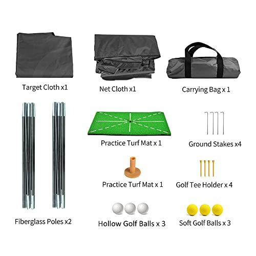ASENVER Black Golf Practice Net Set Golf Nets for Backyard Driving Golf Net with Hitting Mat Target Cloth and Carrying Bag (Golf Net 6.6x4.4 FT)