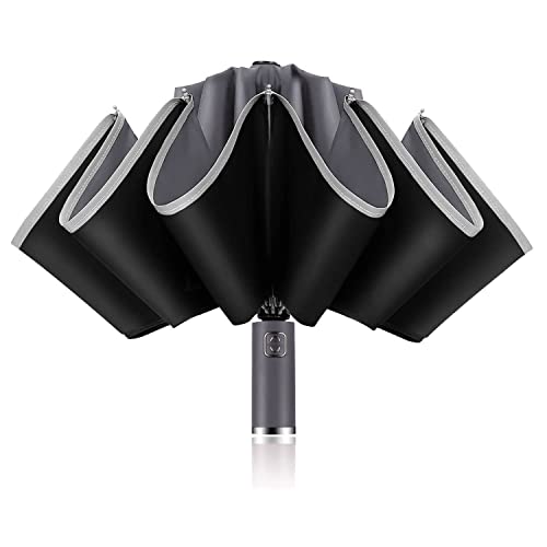 AUSDIN Reverse Umbrella-Automatic Umbrellas-Traval Compact Umbrella-10 Fiberglass Ribs Strong Enough-Windproof Umbrella-Double Layer Vinyl-UV Protection UPF 50+