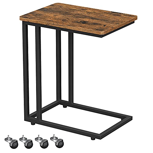 Vasagle End Table, Side Table, Coffee Table, with Steel Frame and Castors, Easy Assembly, Industrial, for Living Room, Bedroom, Balcony, Rustic Brown and Black