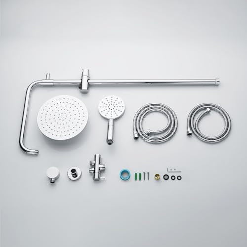 Decaura WELS Twin Hose Shower System 9" Rain Shower Head Set Sliding Rail 3-Mode Handheld Shower Head 2 in 1 Set (Round Head Chrome)