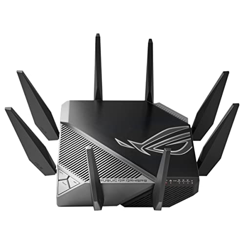 ASUS ROG Rapture GT-AXE11000 Tri-Band WiFi 6E Gaming Router, New 6GHz Band, WAN Aggregation, 2.5G Port, Lifetime Free Internet Security, Mesh WiFi Support, 4 LAN Ports, VPN, Advanced Cooling System