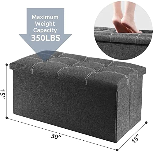 Mofish 15/30 inch Folding Storage Ottoman Bench,Storage Chest Footrest Step Stool with Padded Seat for Bedroom Hallway Living Room, End of Bed Storage Seat, Linen Fabric