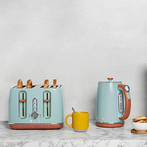 Haden Dorchester Green Toaster 4 Slice – Modern LCD Display - 6 Browning Levels - With Wood Effect Finish - Cancel/Defrost/Reheat - 1900-2300W Digital 4 Slice Toaster