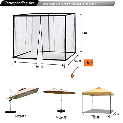 Tiimmgaal 10x10 Mosquito Netting for Patio Camping Gazebo/Pop Up Canopy Tent,Double Door Side Screen Easy Installation Black（Only Net No Frame） (Around 10x10FT)