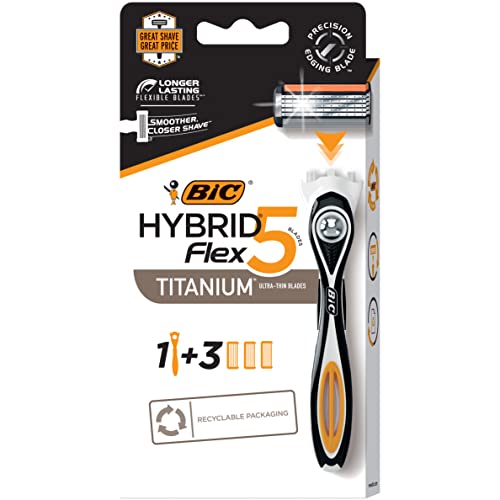 BIC Flex 5 Hybrid Men's 5-Blade Disposable Razor Shaving Kit, 1 Handle and 3 Cartridges