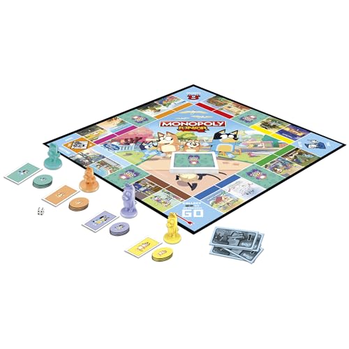 Monopoly Junior: Bluey Edition Board Game for Kids Ages 5+, Play as Bluey, Bingo, Mum, and Dad, Features Artwork from The Animated Series