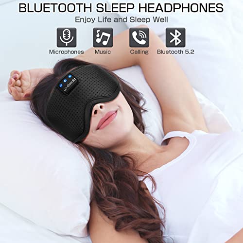 Sleep Headphones Sleep Mask with Bluetooth Headphones, LC-dolida Eye Mask for Sleeping Eye Pillow Sleeping Headphones for Side Sleepers Thin Speaker Cool Gadgets Gifts for Men (Black)