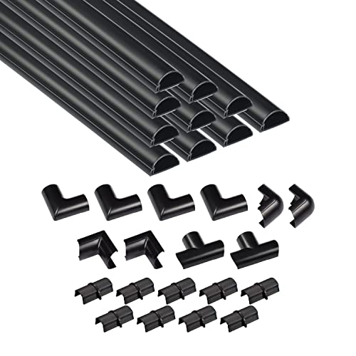 D-Line 157in Cord Cover Kit, Self-Adhesive Wire Hiders, Cable Raceway to Hide Wires on Wall, Electrical Cable Management - 10x 15.7 Lengths & 19 Accessories - 1.18" (W) x 0.59" (H) - Black