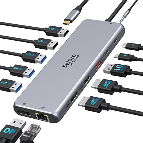 USB C Docking Station Dual Monitor,13 in 1 Multiple Monitor Adapter with 2 HDMI, DP, USB 3.1, 5*USB A, 2*USB C,Ethernet,Audio,USB C Hub Dual HDMI,Dual Monitor Adapter for MacBook/Dell/HP/Lenovo Laptop