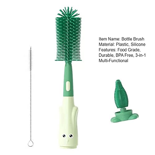 1 Set BPA Free 3 in 1 Food-Grade Baby Bottle Cleaning Brush,Multi-Functional Silicone Bottle Cleaning Brush Kit, for Cleaning Baby Bottle,Nipple,Straw,Rotating Bottle Cleaning Brush (Green)