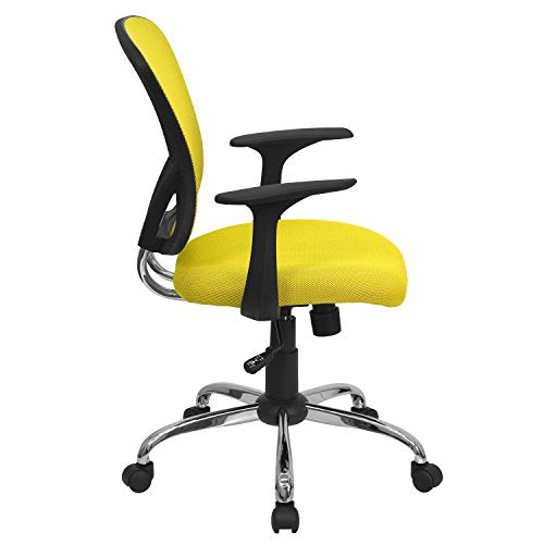 Flash Furniture Mid-Back Yellow Mesh Swivel Task Office Chair with Chrome Base and Arms