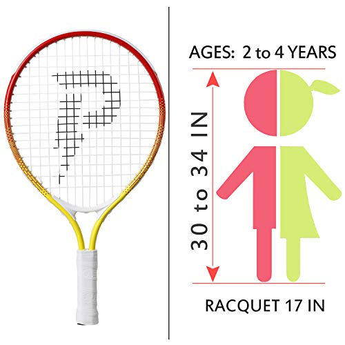 PIKASEN 17" Kids Tennis Racket Best Starter Kit for Kids Age 4 and Under with Shoulder Strap Bag and Mini Tennis Racket Toddler Tennis Raquet (Yellow)