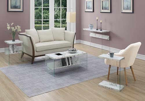 SoHo Coffee Table with Shelf, White Faux Marble/Glass