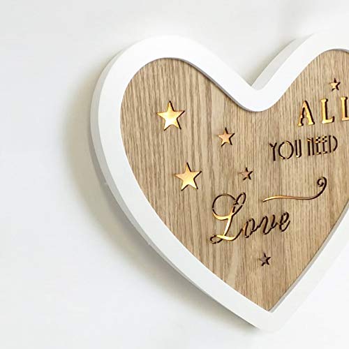 SHATCHI LED Light Up Wooden Heart Shape Table Frame Love Plaque Standing Christmas Home Office Desktop Decorations, White & Brown