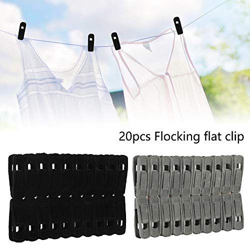 20 PCS Velvet Hanger Clips Strong Finger Flocked Laundry Pegs Non-Slip Removable Flocking Clothes Pins for Flocked Garment Clothes Trouser Hangers (Black)