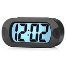 Easy to Set, Plumeet Large Digital LCD Travel Alarm Clock with Snooze Good Night Light, Ascending Sound Alarm & Handheld Sized, Best Kids (Black)