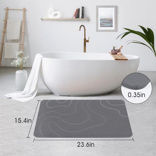 ZIKIBL Stone Bath Mat Diatomaceous Earth Bath Mat Super Absorbent Diatomite Stone Bath Mats for Bathroom Quick-Drying Non-Slip Bath Stone Mat Easy to Clean Stone Shower Mat(24 * 16'' Grey)