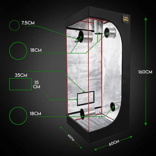 BLACK ORCHID Grow Tent Kit Complete 100W UFO LED Grow Light 60x60x160 cm Full Spectrum Indoor Grow Tent Kit Hydroponics Grow Tent Setup Kit Grow House