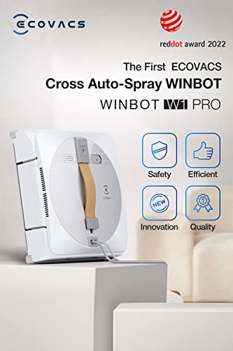 ECOVACS Winbot W1 PRO Window Cleaner Robot, 2800 Pa Suction with Cross Auto-Spray & Win SLAM 3.0 Path Planning Technology, Anti-Flare Edge Detection,App control