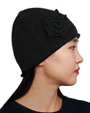 100% Pure Cashmere Beanie Hat for Women, Fashion Soft Rose Flower Beanie Hat with Gift Box, Valentine's Day Gift, Black, One size