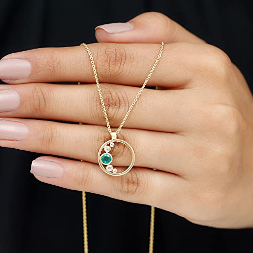 1/4 CT Natural Emerald and Diamond Pendant for Women, Minimal Emerald Gold Open Circle Pendant, Bezel Set Emerald Pendant Necklace - May Birthstone, 9K Yellow Gold, With Chain